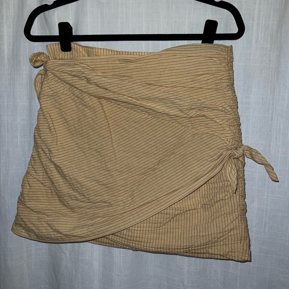 Zara Assymetric Pin Stripe Side Tie Rouched Pareo Wrap Skirt w Bows Zip Medium